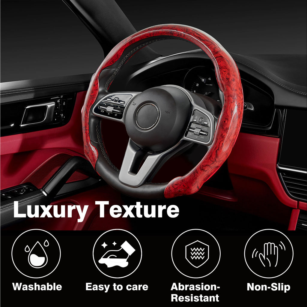 Wood Grain Steering Wheel Cover Anti-Slip for O/D Type 14.5-15 Inch Car Accessories