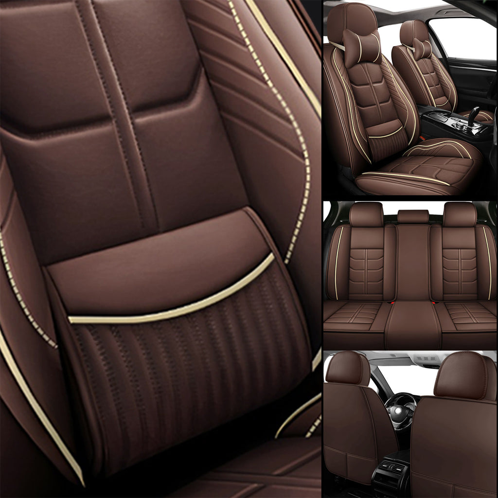 Universal Leather Car Seat Covers Full Set 5 Seats, Airbag Compatible, Breathable Automotive Accessories for Sedans Cars