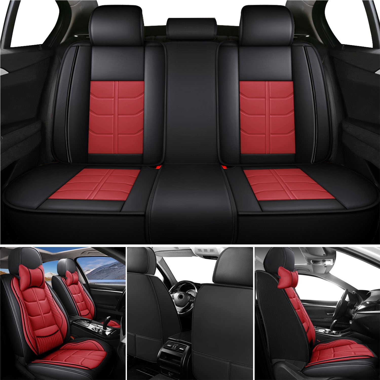 Universal Leather Car Seat Covers Full Set 5 Seats, Airbag Compatible, Breathable Automotive Accessories for Sedans Cars