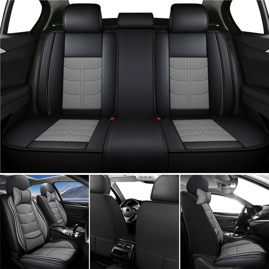 Universal Leather Car Seat Covers Full Set 5 Seats, Airbag Compatible, Breathable Automotive Accessories for Sedans Cars
