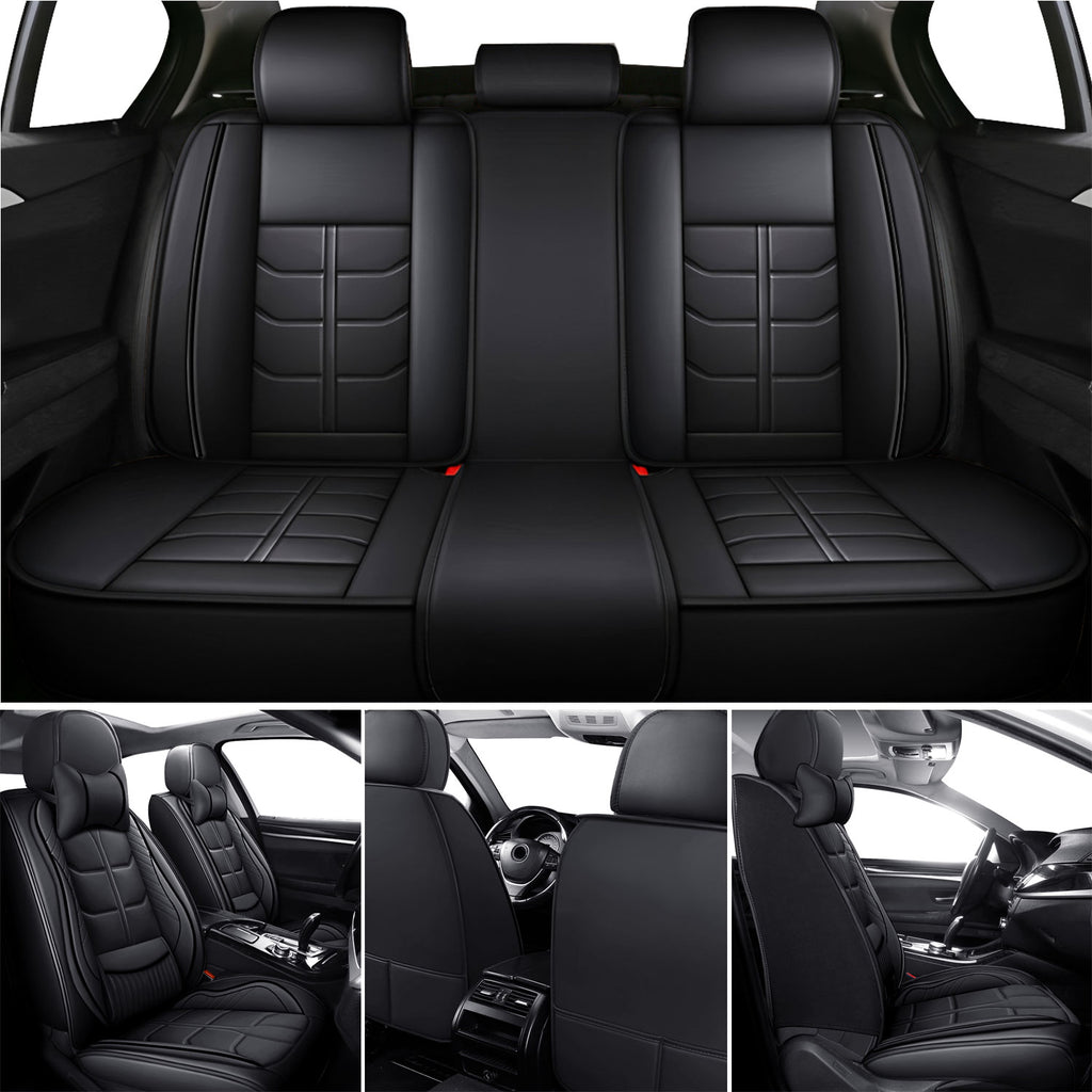 Universal Leather Car Seat Covers Full Set 5 Seats, Airbag Compatible, Breathable Automotive Accessories for Sedans Cars