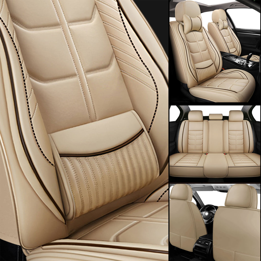 Universal Leather Car Seat Covers Full Set 5 Seats, Airbag Compatible, Breathable Automotive Accessories for Sedans Cars