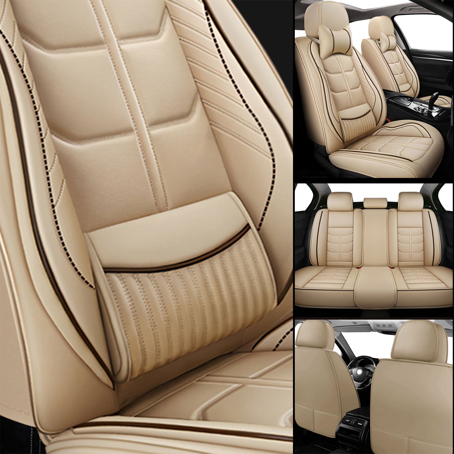 Universal Leather Car Seat Covers Full Set 5 Seats, Airbag Compatible, Breathable Automotive Accessories for Sedans Cars