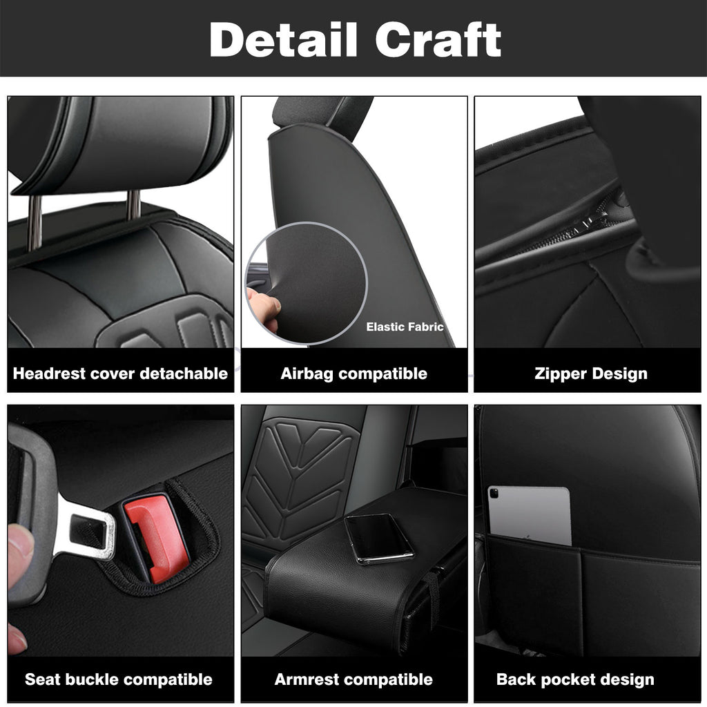Universal Leather Car Seat Covers Full Set 5 Seats, Airbag Compatible, Breathable Automotive Accessories for Sedans Cars