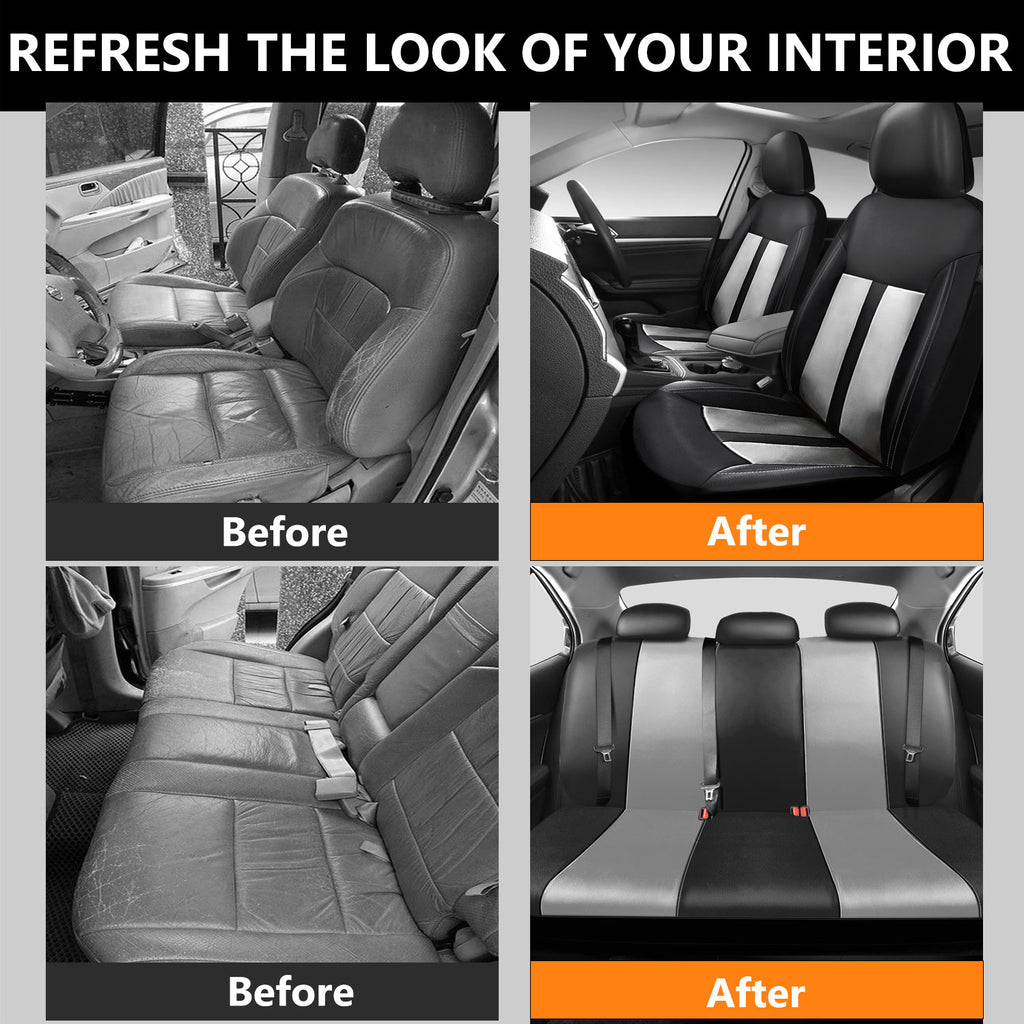 Universal Car Seat Covers Full Set PU Leather & Mesh Material Airbag Compatible, for Sedans SUVs Vans