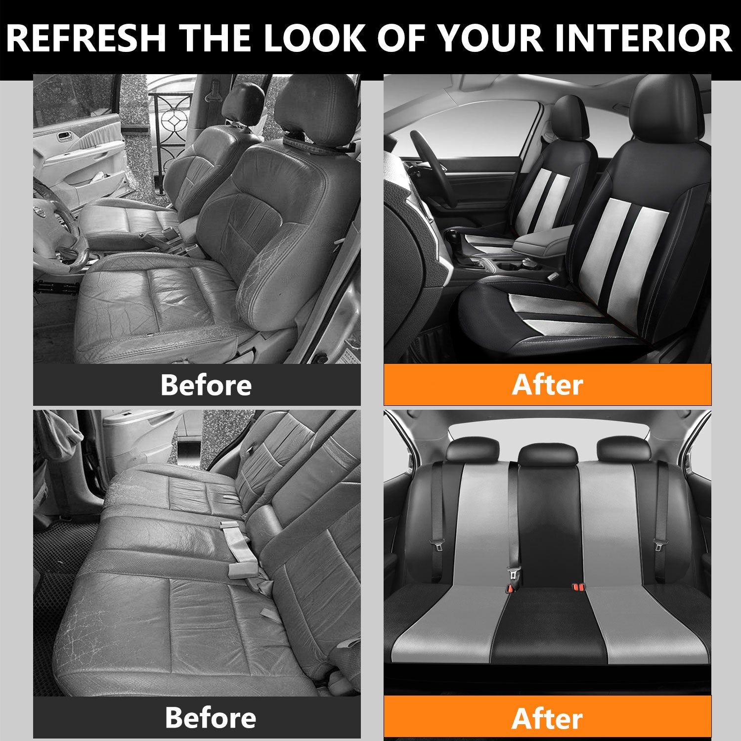 Universal Car Seat Covers Full Set PU Leather & Mesh Material Airbag Compatible, for Sedans SUVs Vans