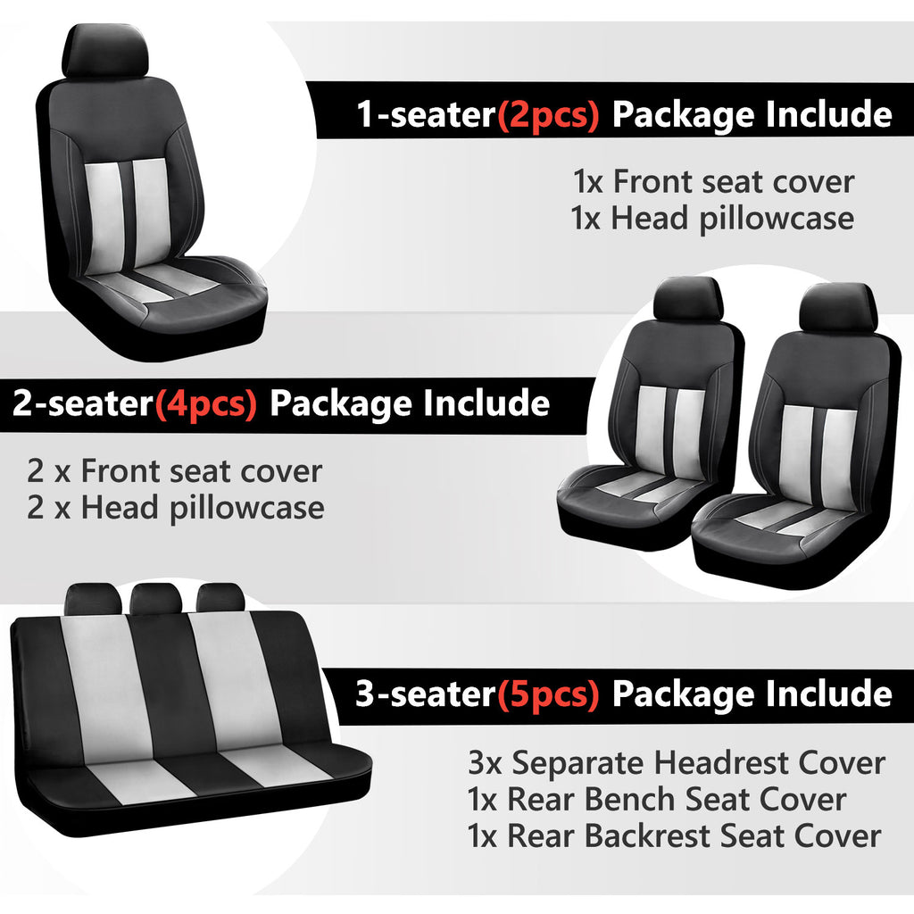 Universal Car Seat Covers Full Set PU Leather & Mesh Material Airbag Compatible, for Sedans SUVs Vans