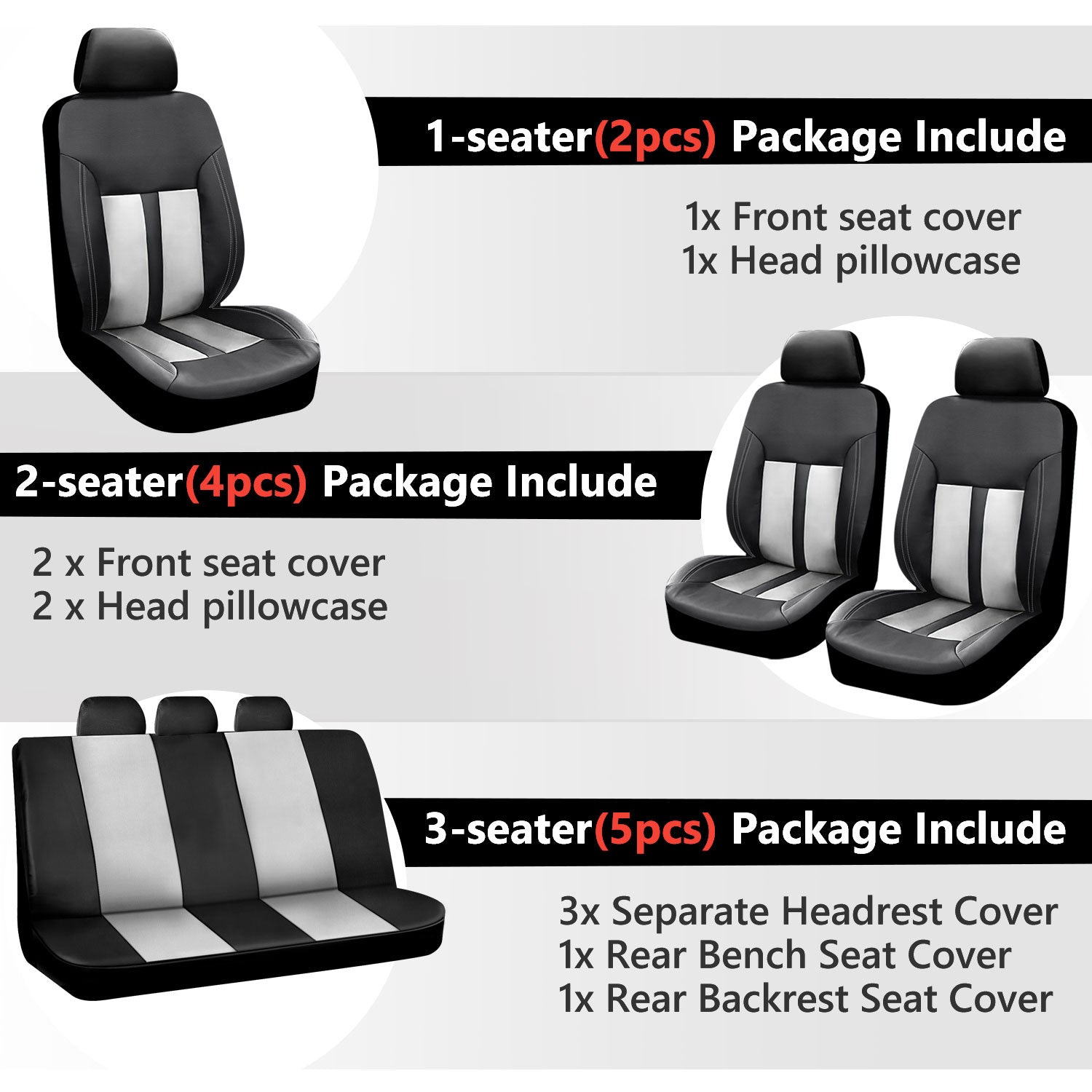 Universal Car Seat Covers Full Set PU Leather & Mesh Material Airbag Compatible, for Sedans SUVs Vans