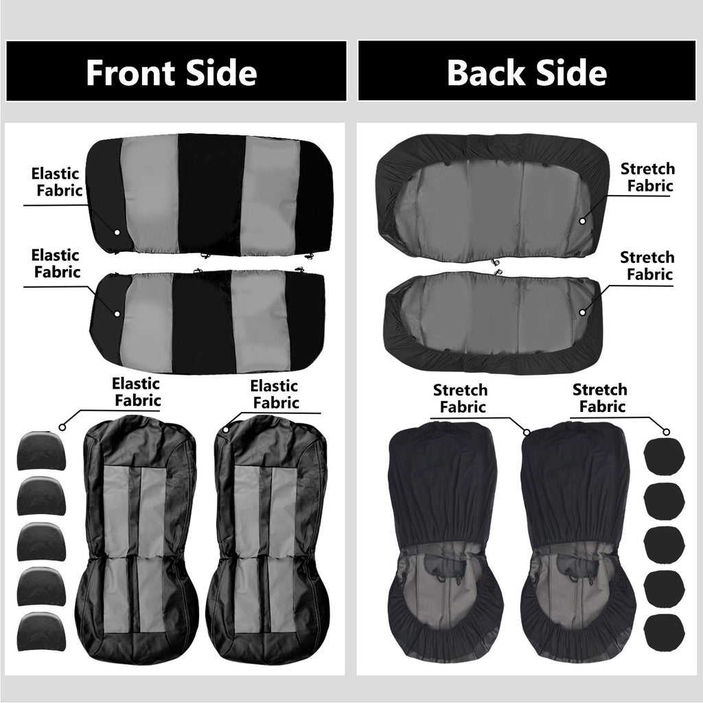 Universal Car Seat Covers Full Set PU Leather & Mesh Material Airbag Compatible, for Sedans SUVs Vans