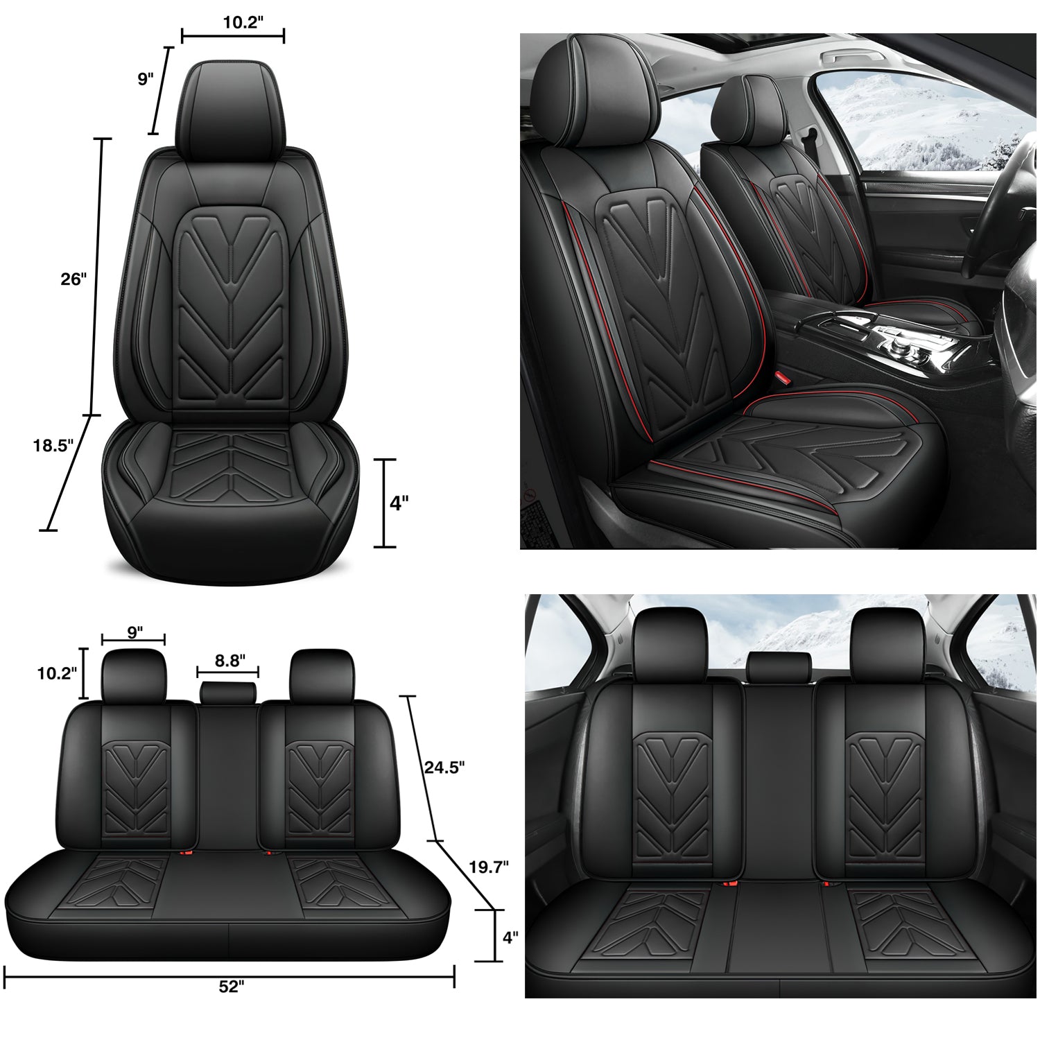 Universal Leather Car Seat Covers Full Set 5 Seats, Airbag Compatible, Breathable Automotive Accessories for Sedans Cars