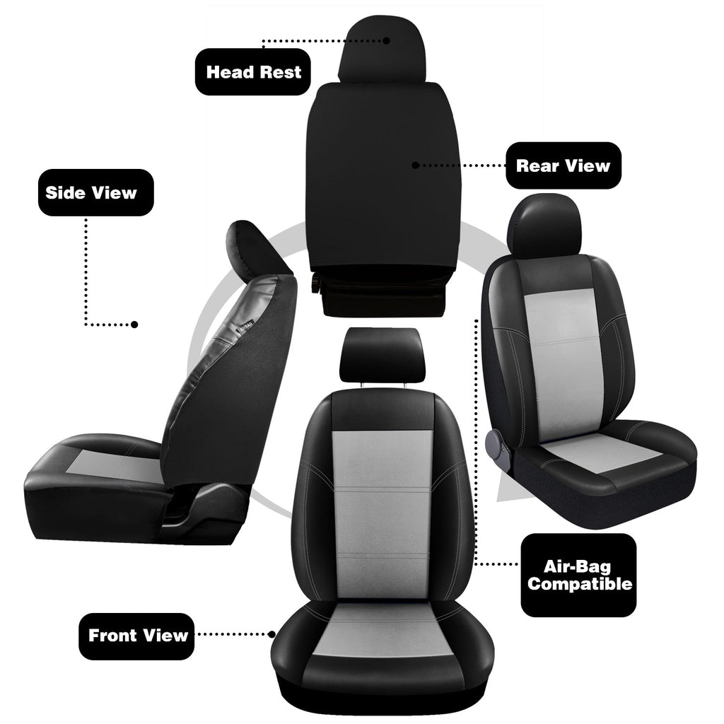 Universal Car Seat Covers Full Set PU Leather & Mesh Material Airbag Compatible, for Sedans SUVs Vans