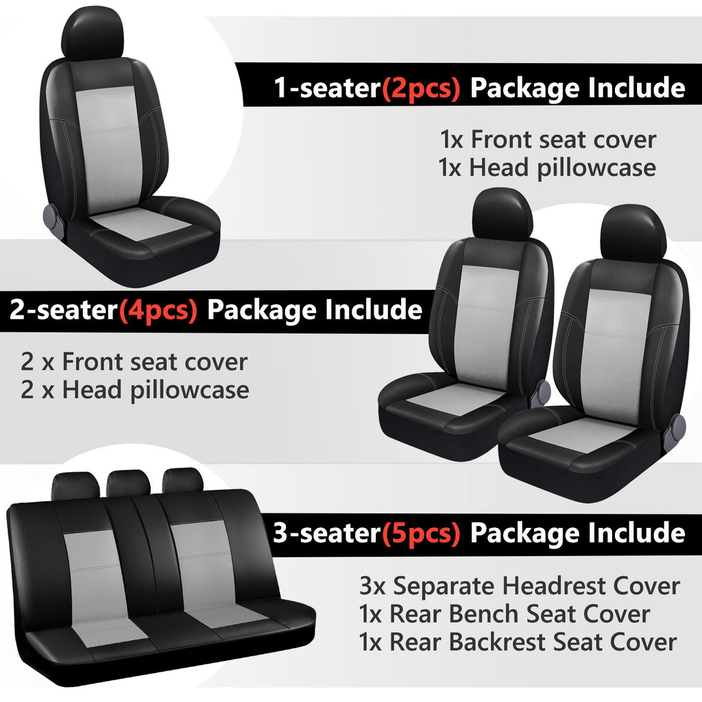 Universal Car Seat Covers Full Set PU Leather & Mesh Material Airbag Compatible, for Sedans SUVs Vans
