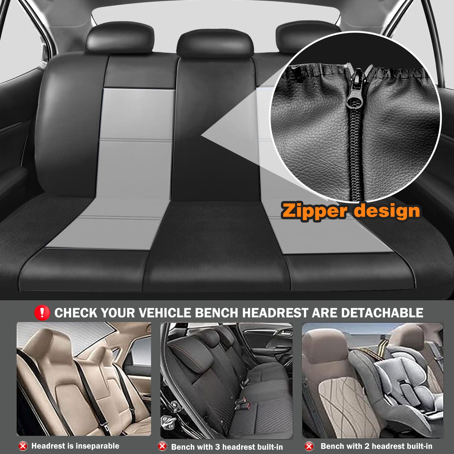 Universal Car Seat Covers Full Set PU Leather & Mesh Material Airbag Compatible, for Sedans SUVs Vans