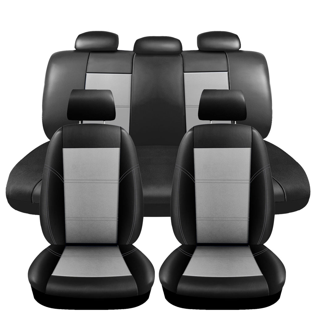 Universal Car Seat Covers Full Set PU Leather & Mesh Material Airbag Compatible, for Sedans SUVs Vans