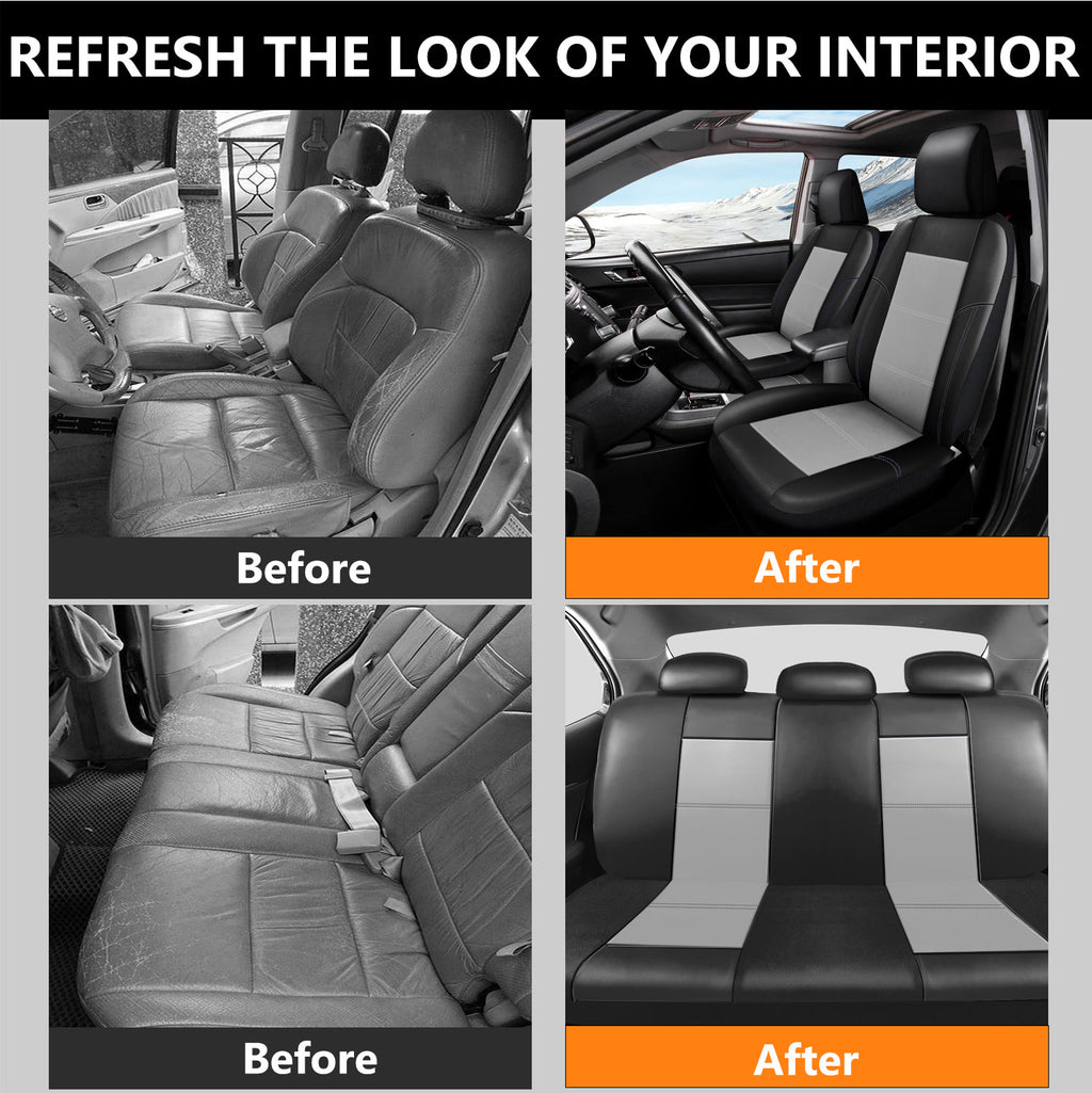 Universal Car Seat Covers Full Set PU Leather & Mesh Material Airbag Compatible, for Sedans SUVs Vans