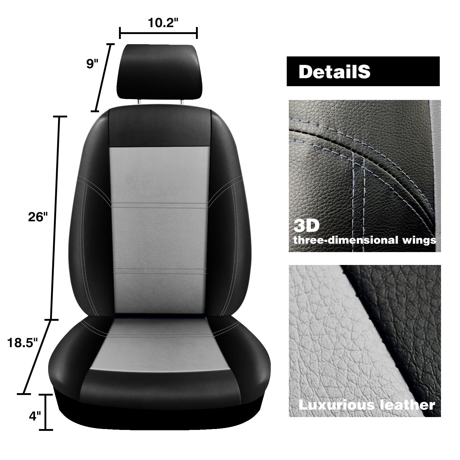 Universal Car Seat Covers Full Set PU Leather & Mesh Material Airbag Compatible, for Sedans SUVs Vans