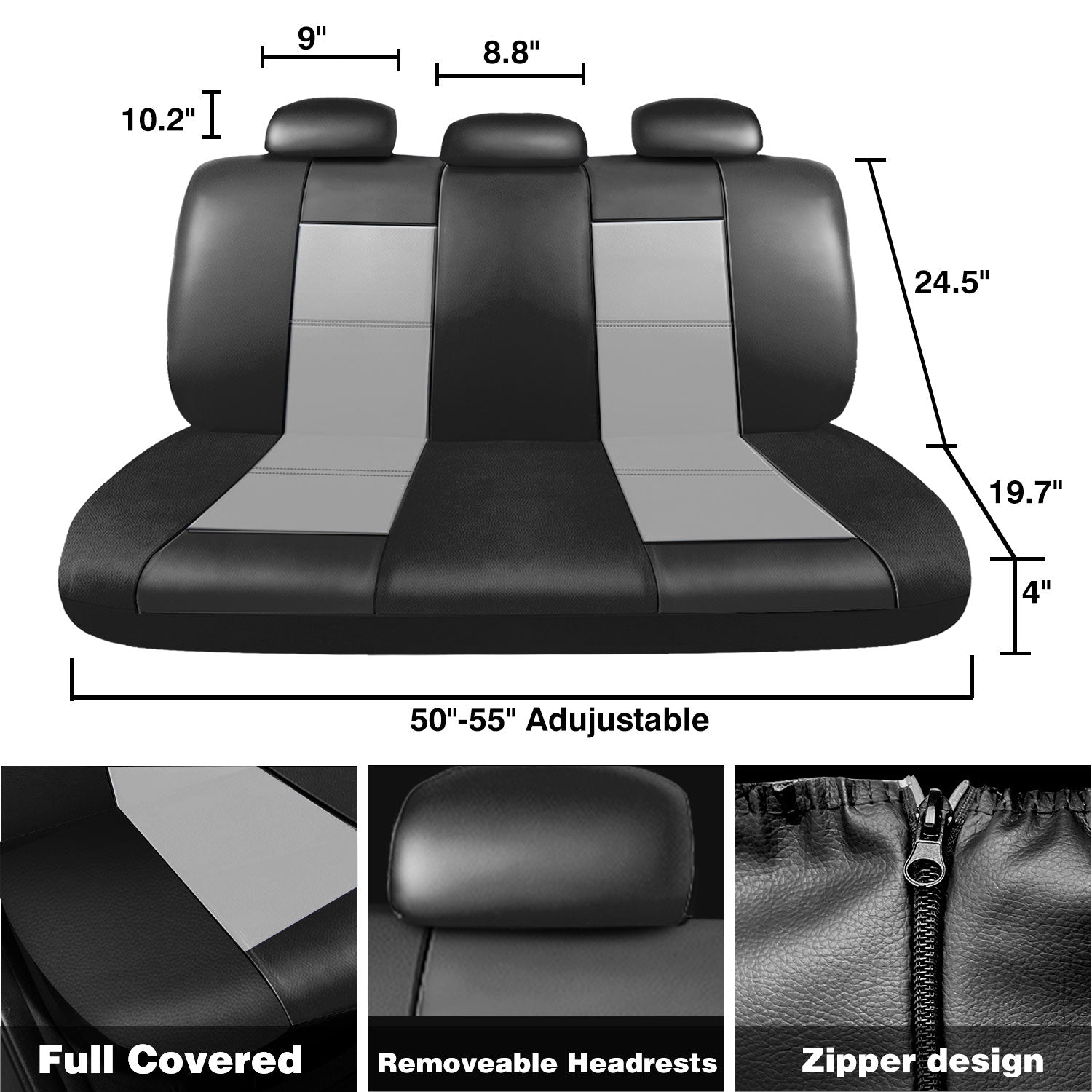 Universal Car Seat Covers Full Set PU Leather & Mesh Material Airbag Compatible, for Sedans SUVs Vans