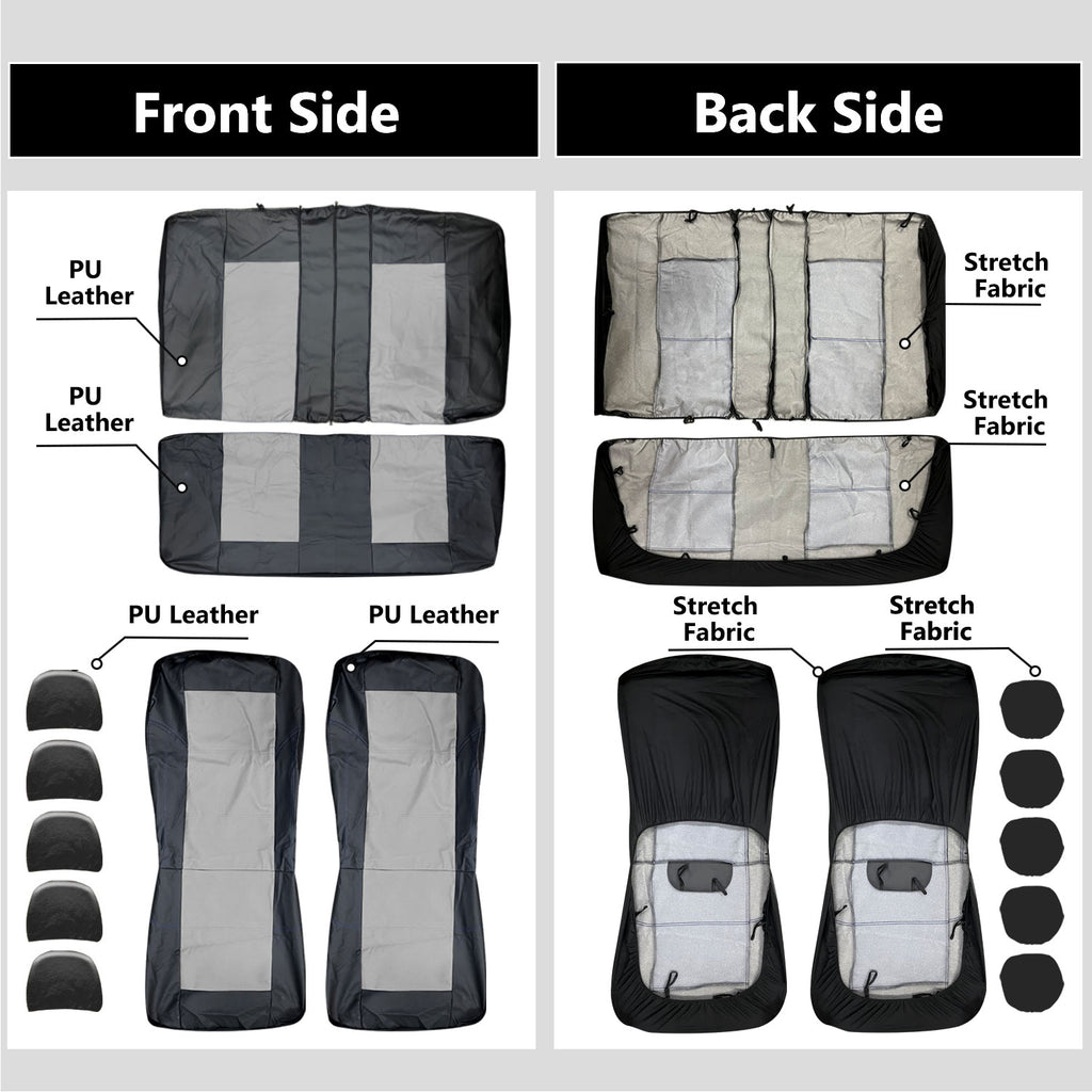 Universal Car Seat Covers Full Set PU Leather & Mesh Material Airbag Compatible, for Sedans SUVs Vans