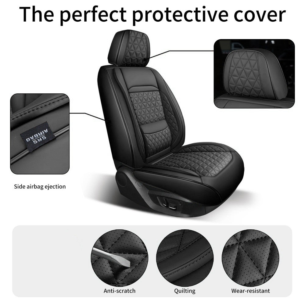 Universal Leather Car Seat Covers Set Airbag Compatible, Premium Faux Leather Water Resistant Automotive Accessories
