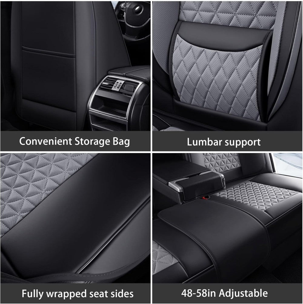 Universal Leather Car Seat Covers Set Airbag Compatible, Premium Faux Leather Water Resistant Automotive Accessories