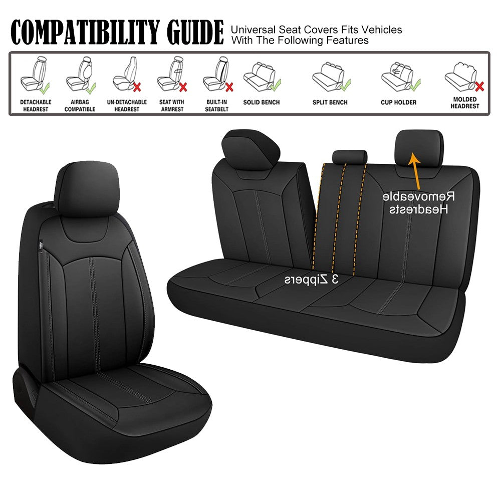 Universal Car Seat Covers Full Set PVC Leather Accessories for Auto Sedans Vans Trucks