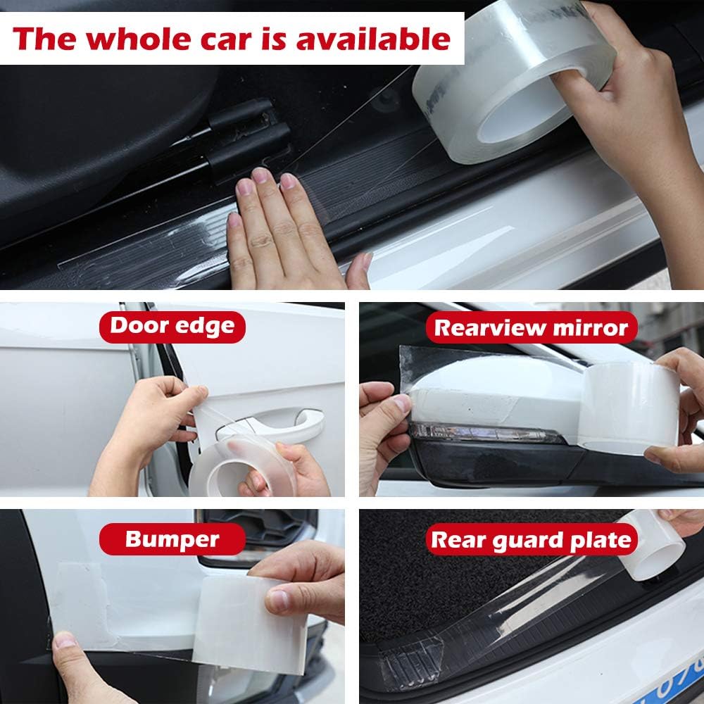 Car Door Edge Protector Film with Scrapers, 33ft x 4in Anti-Scratch Transparent Self-Adhesive Protective Film, Durable and Invisible, Used for Cars Car Protection Accessories