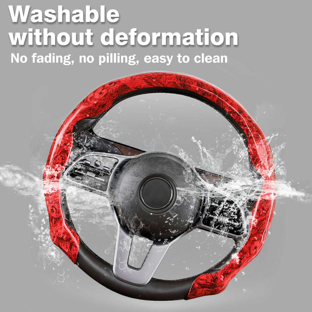 Wood Grain Steering Wheel Cover Anti-Slip for O/D Type 14.5-15 Inch Car Accessories