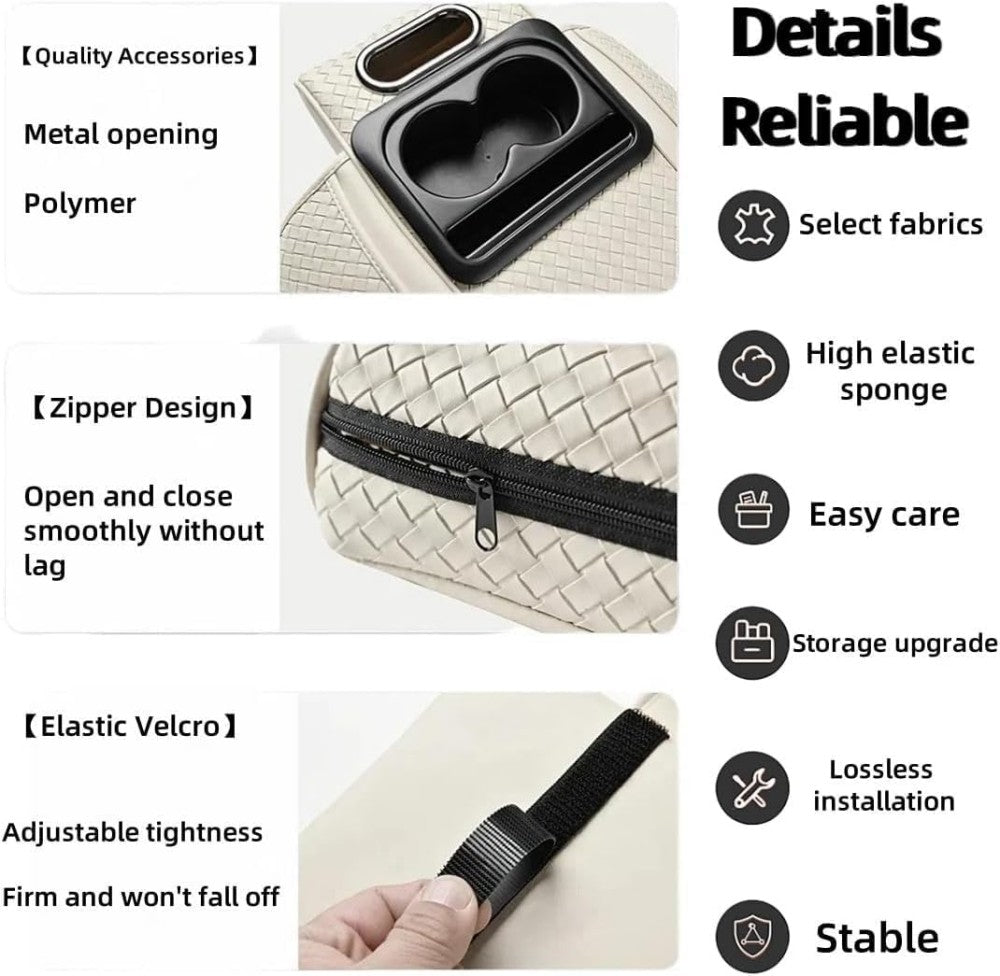 Car Center Console Cover, Armrest Pad with 2 Storage Pockets, Cup Holder, Tissue Box Slot, Universal fit