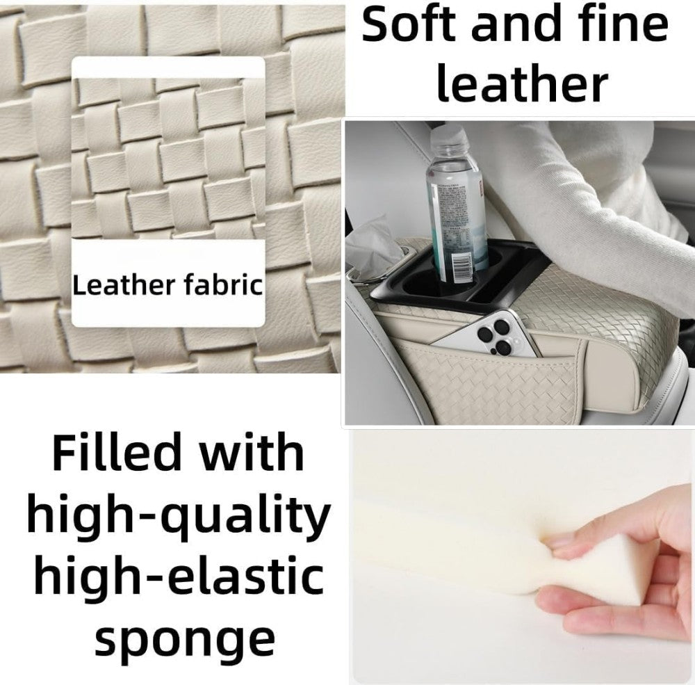 Car Center Console Cover, Armrest Pad with 2 Storage Pockets, Cup Holder, Tissue Box Slot, Universal fit