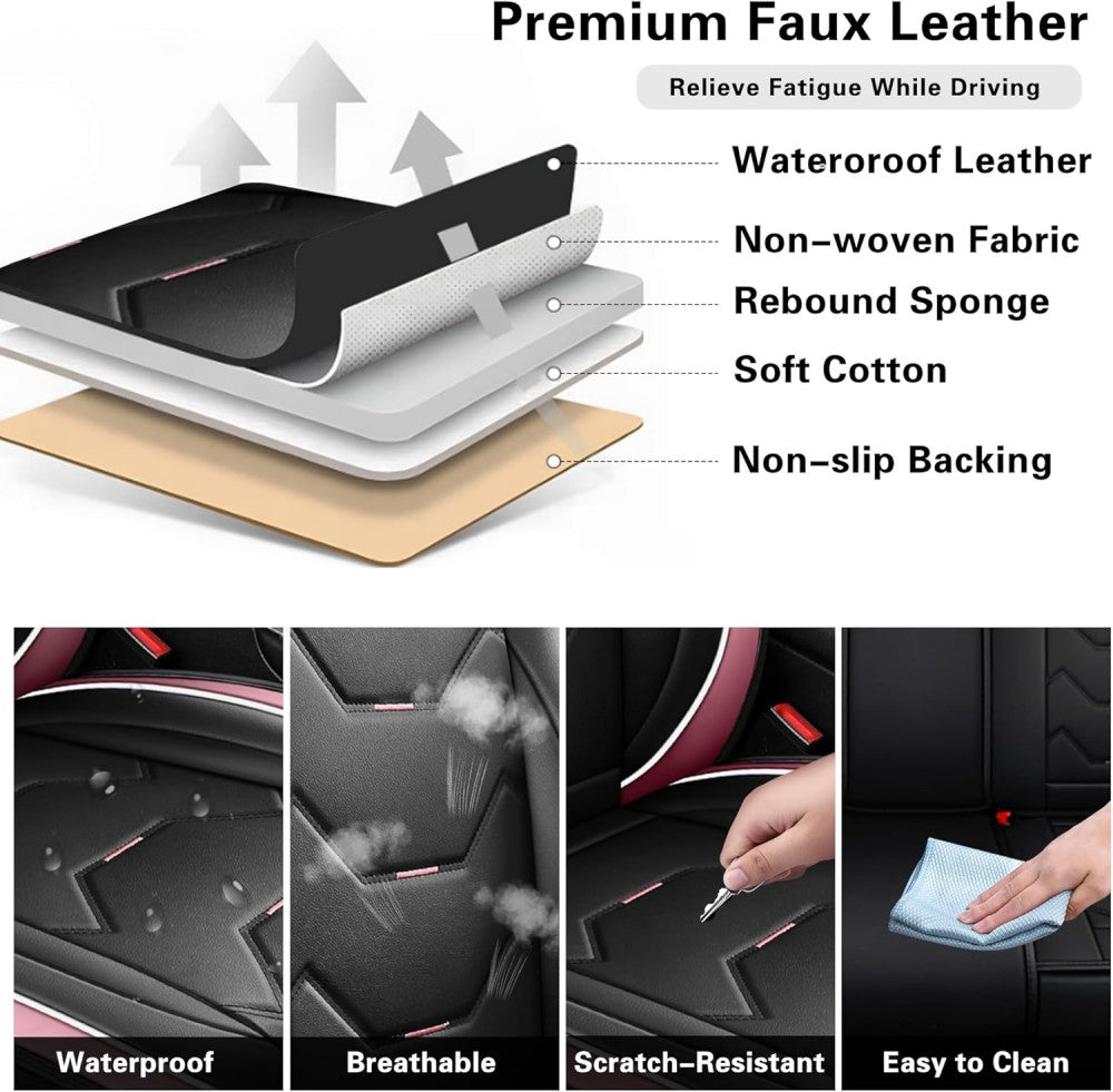 Leather Car Seat Covers 5 Seat Airbag Compatible, Nappa Leather Water Resistant Universal for Suvs Seden Pick-up Truck
