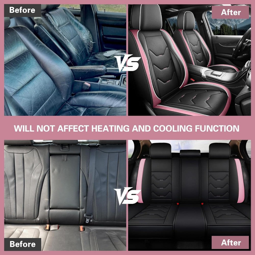 Leather Car Seat Covers 5 Seat Airbag Compatible, Nappa Leather Water Resistant Universal for Suvs Seden Pick-up Truck