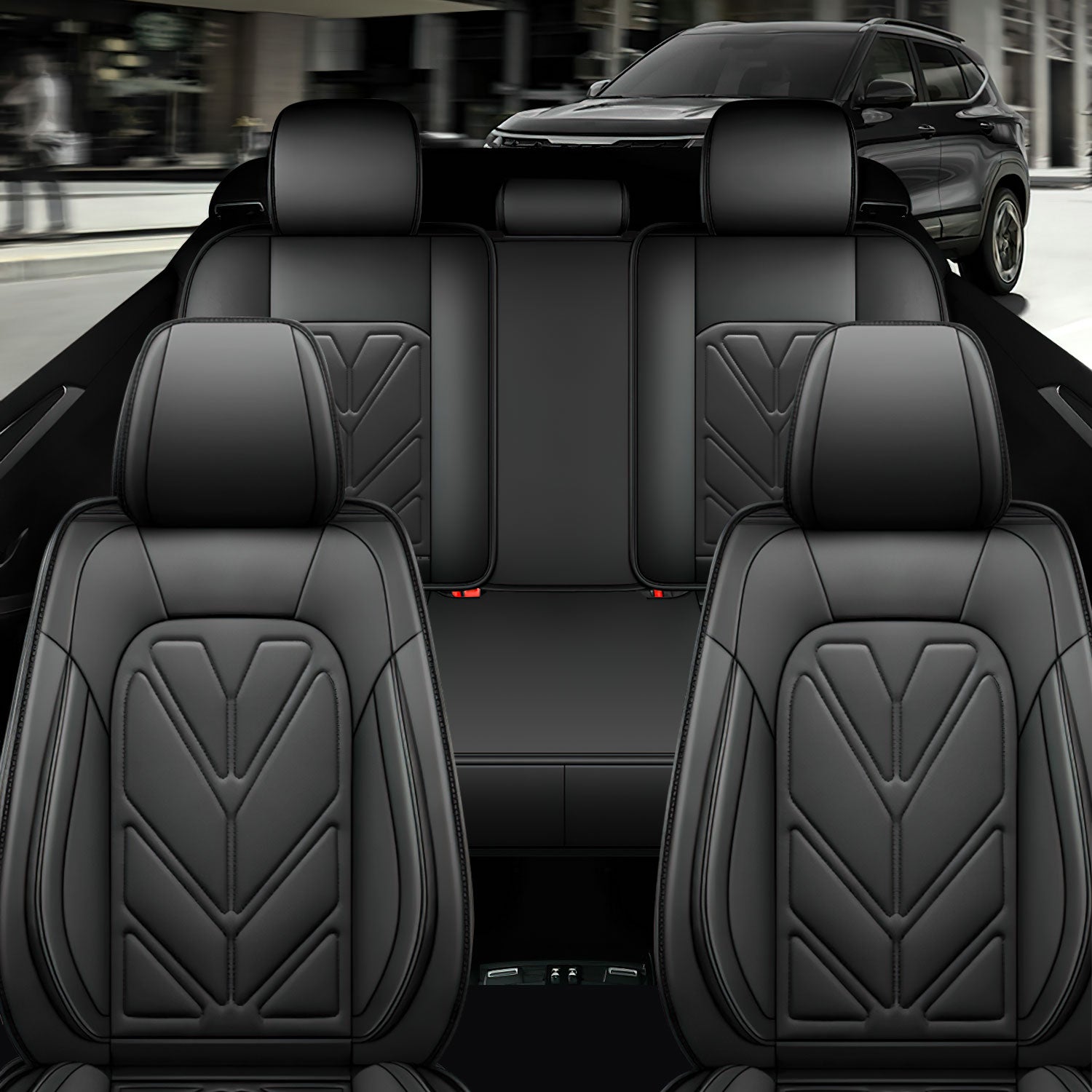 Universal Leather Car Seat Covers Full Set 5 Seats, Airbag Compatible, Breathable Automotive Accessories for Sedans Cars