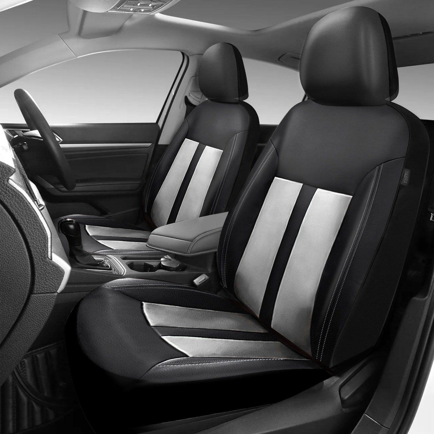 Universal Car Seat Covers Full Set PU Leather & Mesh Material Airbag Compatible, for Sedans SUVs Vans
