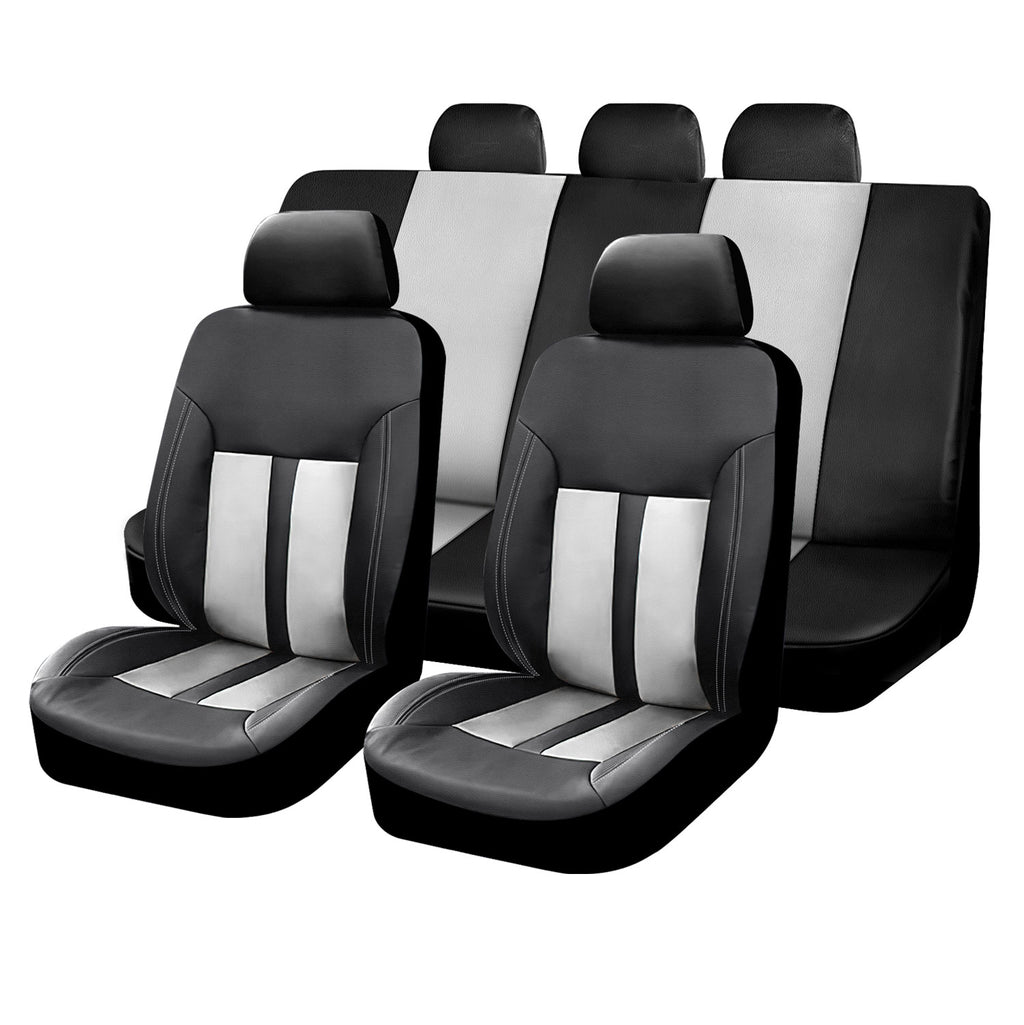 Universal Car Seat Covers Full Set PU Leather & Mesh Material Airbag Compatible, for Sedans SUVs Vans
