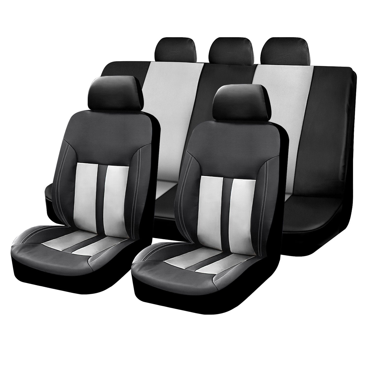 Universal Car Seat Covers Full Set PU Leather & Mesh Material Airbag Compatible, for Sedans SUVs Vans