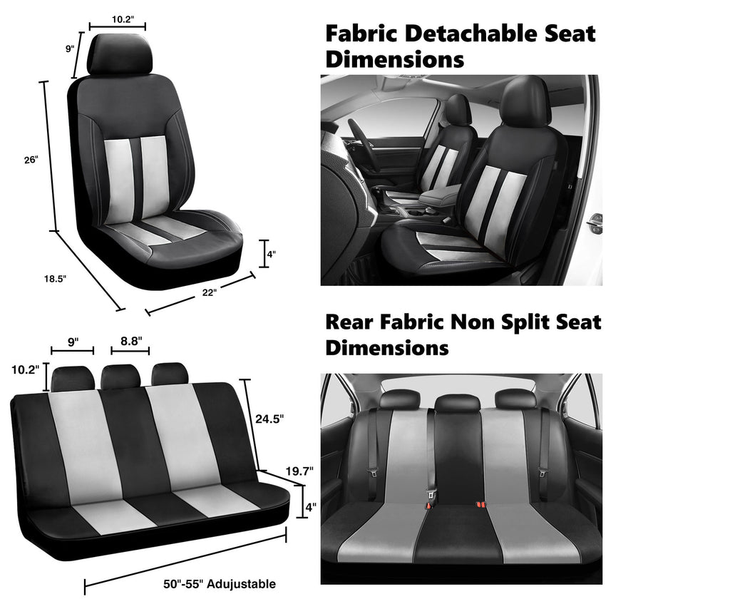 Universal Car Seat Covers Full Set PU Leather & Mesh Material Airbag Compatible, for Sedans SUVs Vans