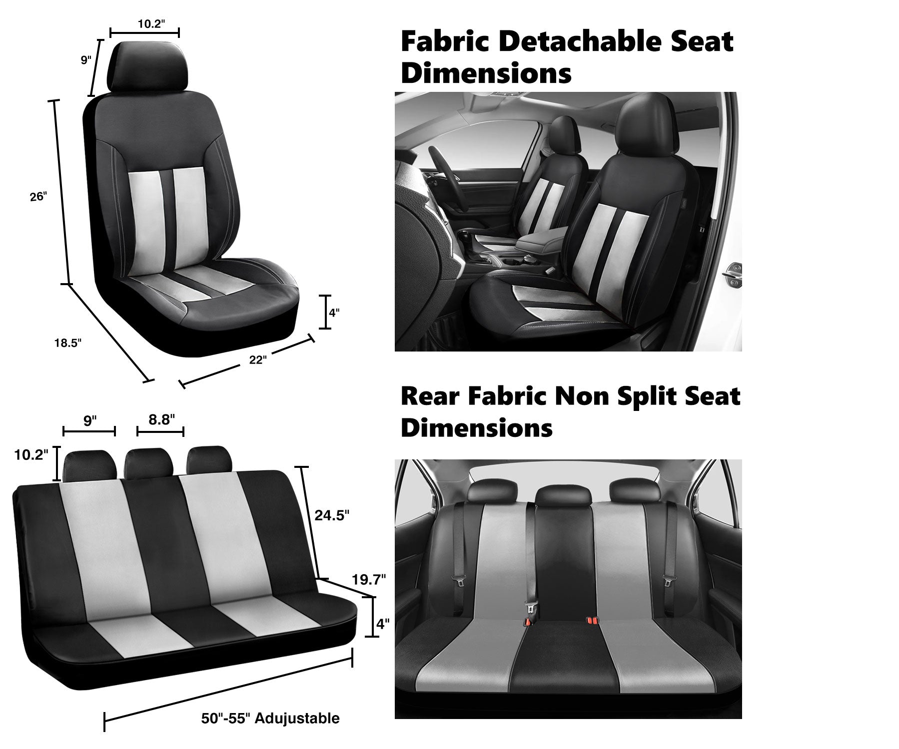 Universal Car Seat Covers Full Set PU Leather & Mesh Material Airbag Compatible, for Sedans SUVs Vans