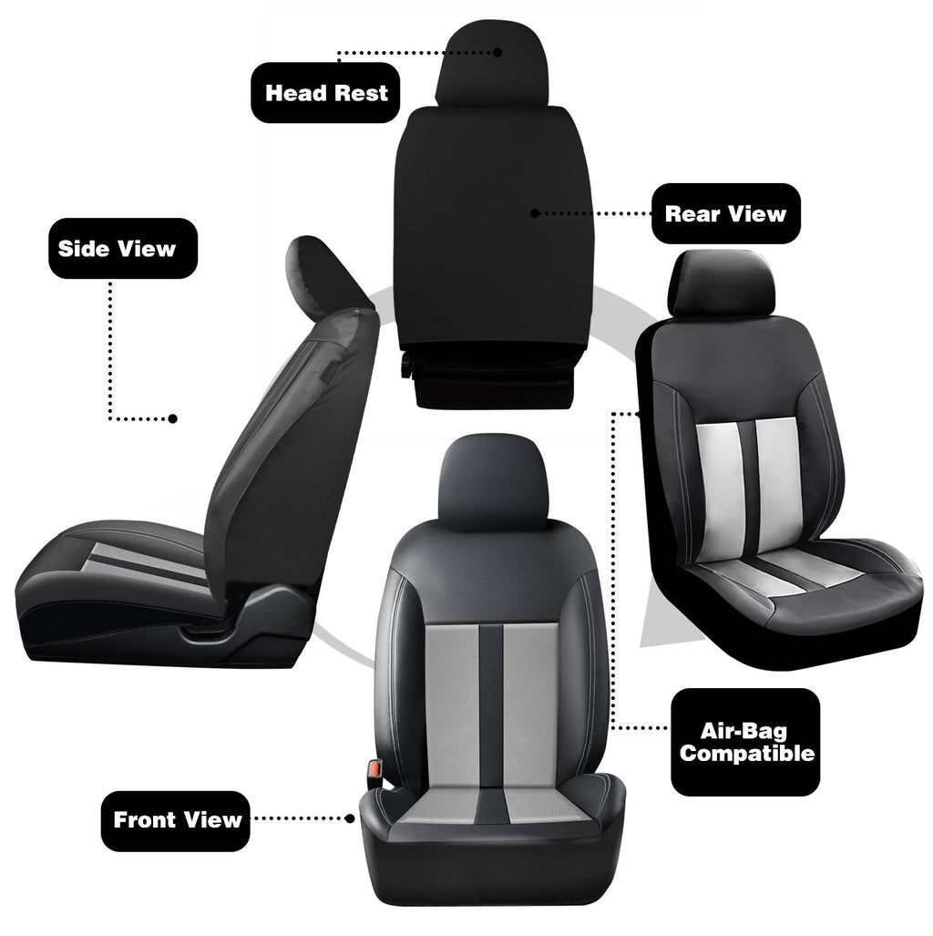 Universal Car Seat Covers Full Set PU Leather & Mesh Material Airbag Compatible, for Sedans SUVs Vans