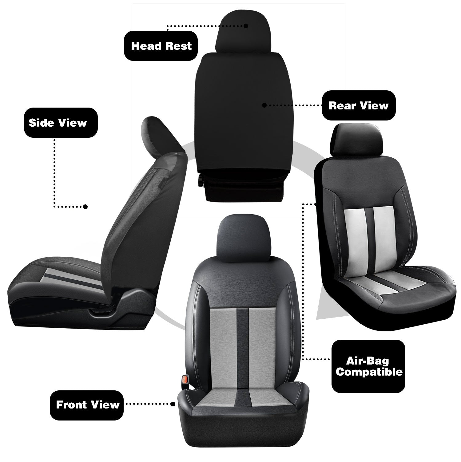 Universal Car Seat Covers Full Set PU Leather & Mesh Material Airbag Compatible, for Sedans SUVs Vans
