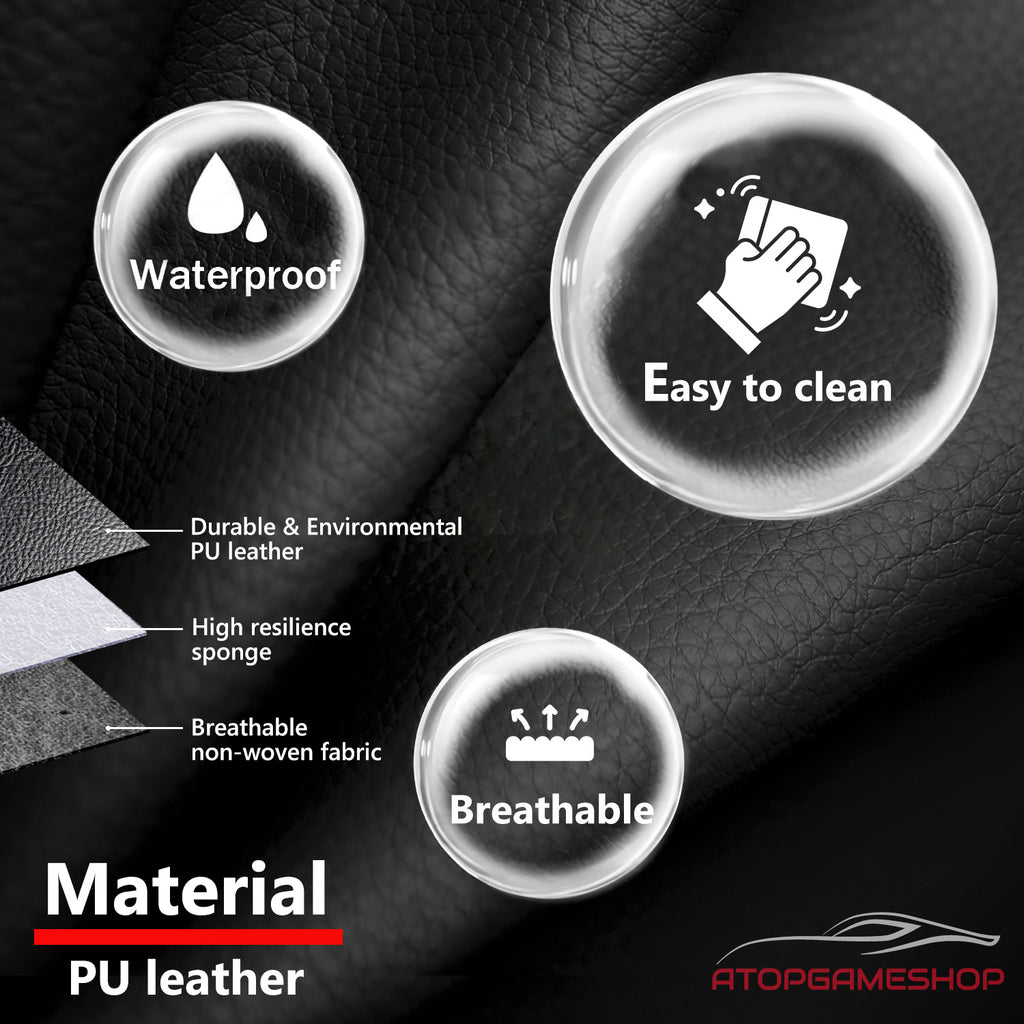 Universal Car Seat Covers Full Set PU Leather & Mesh Material Airbag Compatible, for Sedans SUVs Vans