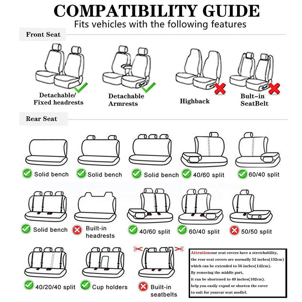 Universal Leather Car Seat Covers Set Airbag Compatible, Premium Faux Leather Water Resistant Automotive Accessories