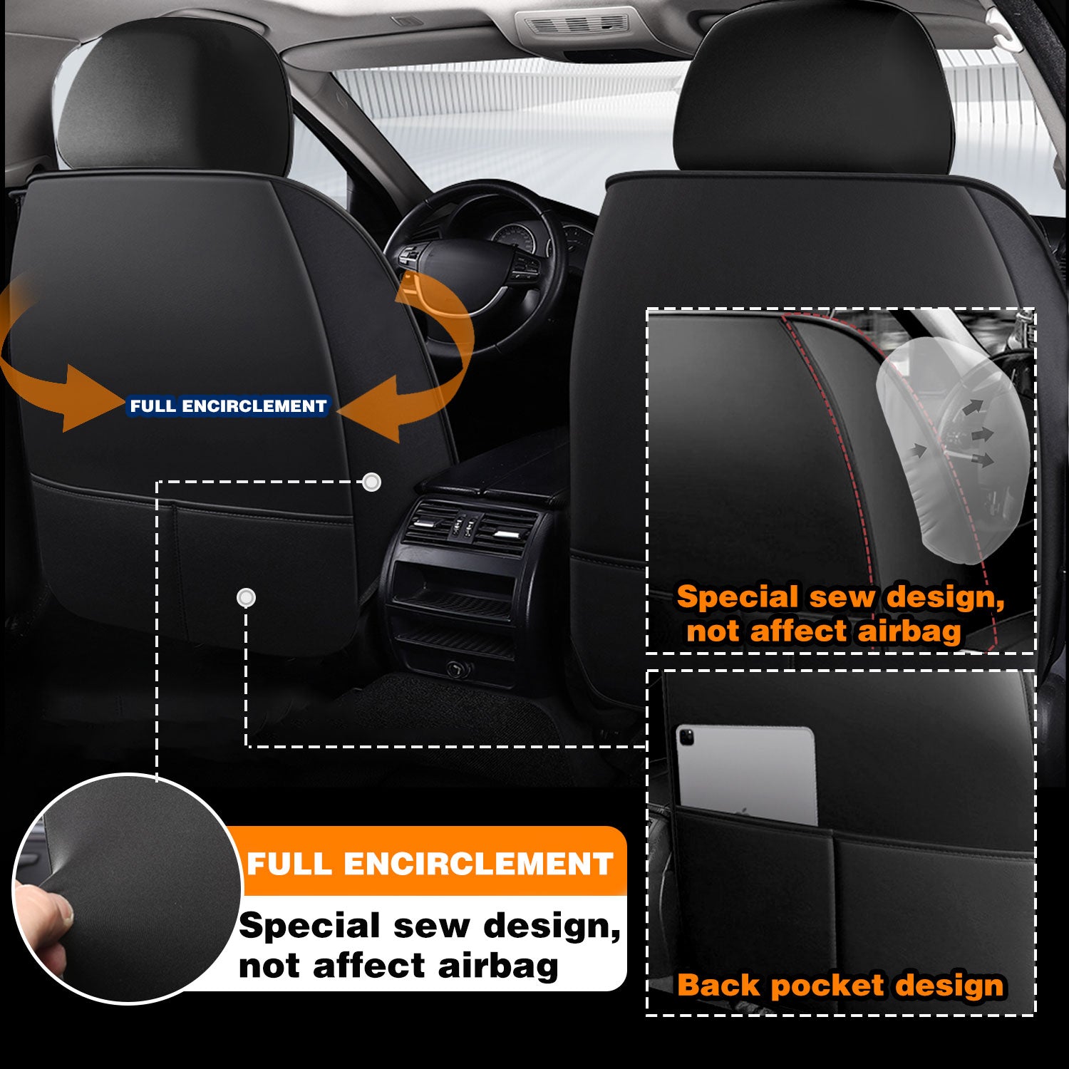 Universal Leather Car Seat Covers Set Airbag Compatible, Nappa Leather Water Resistant Automotive Accessories