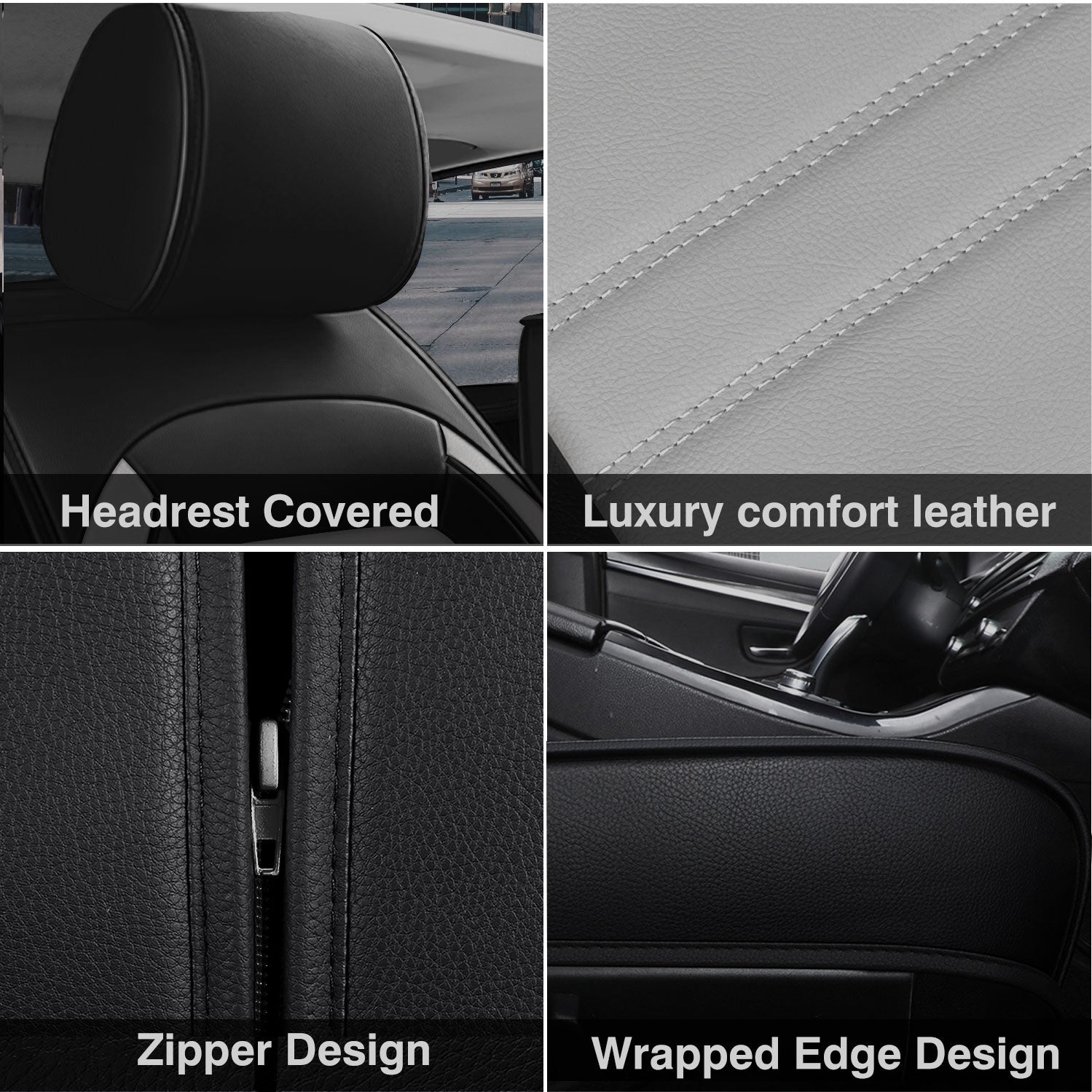 Universal Leather Car Seat Covers Set Airbag Compatible, Nappa Leather Water Resistant Automotive Accessories