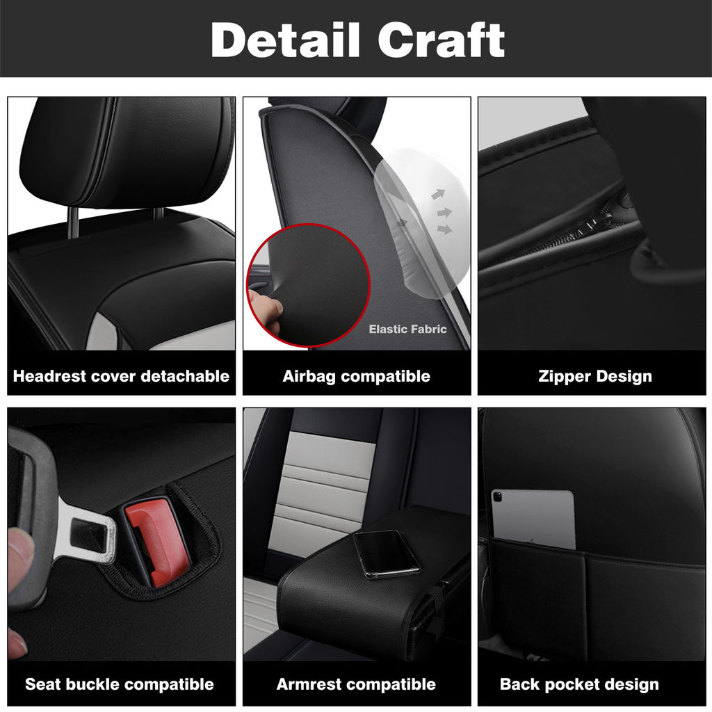 Universal Leather Car Seat Covers Set Airbag Compatible, Nappa Leather Water Resistant Automotive Accessories