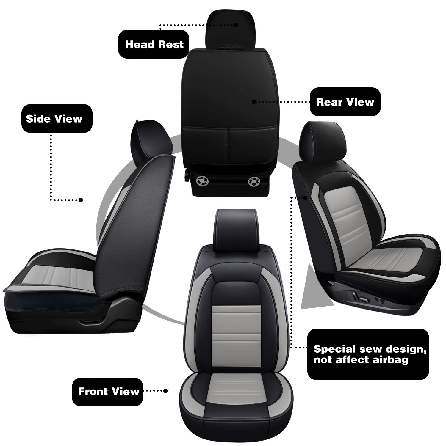 Universal Leather Car Seat Covers Set Airbag Compatible, Nappa Leather Water Resistant Automotive Accessories