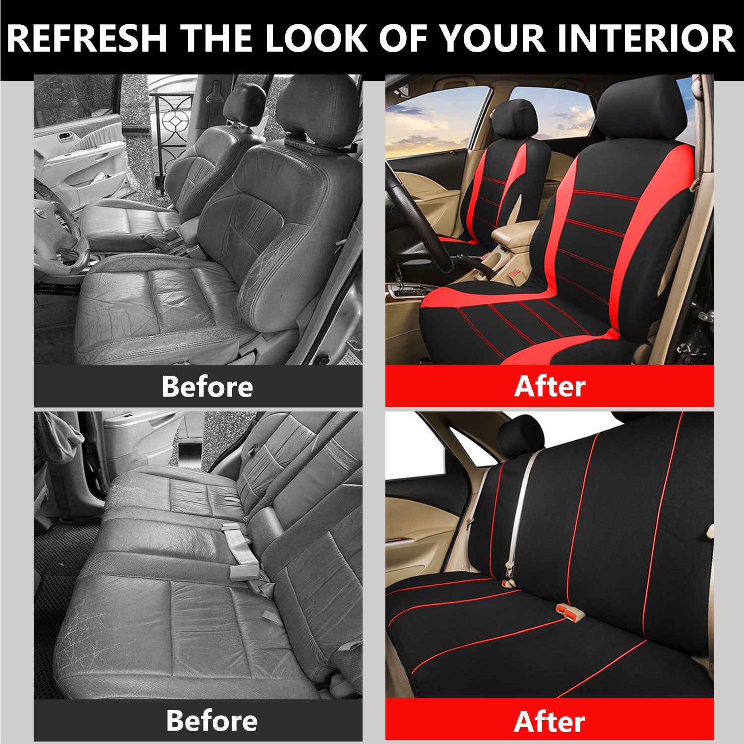 Universal Car Seat Covers Full Set Breathable Fabric Polyester Accessories for Auto Sedans Vans Trucks