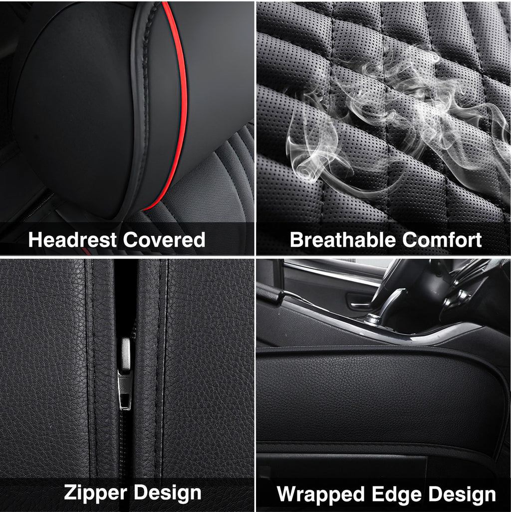 Universal Leather Car Seat Covers Set Airbag Compatible, Premium Faux Leather Water Resistant Automotive Accessories