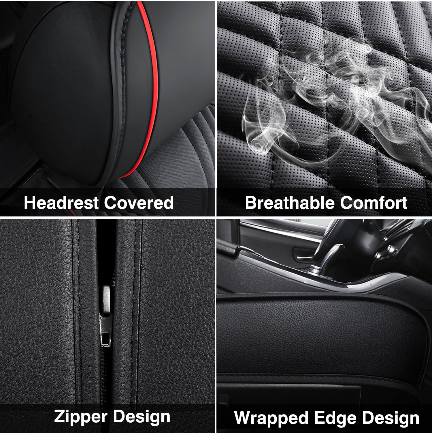 Universal Leather Car Seat Covers Set Airbag Compatible, Premium Faux Leather Water Resistant Automotive Accessories