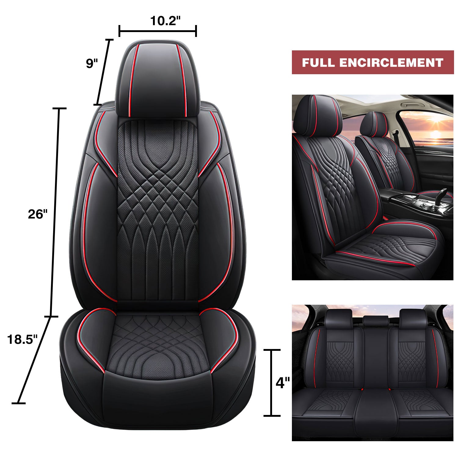 Universal Leather Car Seat Covers Set Airbag Compatible, Premium Faux Leather Water Resistant Automotive Accessories