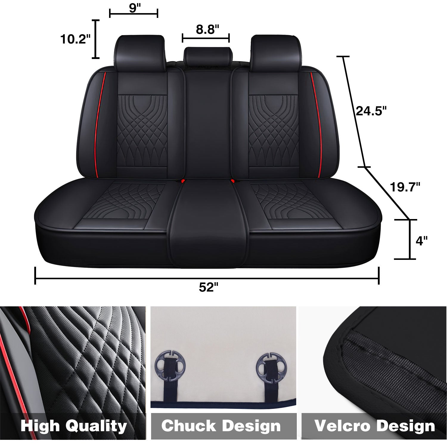 Universal Leather Car Seat Covers Set Airbag Compatible, Premium Faux Leather Water Resistant Automotive Accessories